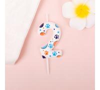 Chenquansarl-Bluey Bougie D'anniversaire En Forme De Patte De Chien En Cire De Paraffine En Forme De Chiffre 2 Bleu/Orange/Violet