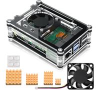 ChenQuanSarl-Boîtier Pour Raspberry Pi 5 Case Avec 40 Mm Silencieux Ventilateur,4 Pièces Cuivre Dissipateur Thermique,Boîtier Acrylique Compatible Avec Raspberry Pi 5 8Go 4Go