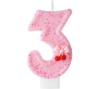 Chenquansarl-Bougie Cer Anniversaire, Bougie Paillette Chiffre Rose Avec Mignon Mini Cer S Et N?Uds Embellissement Pour Fête D'anniversaire Baby Shower Fête À Thème Décoration(Numéro 3)