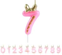 Chenquansarl-Bougie D'anniversaire 7 Ans Avec N?Ud Papillon Rose Et Bougie Dorée Métallique En Forme De Chiffre 7 Pour Décoration De Gâteau D'anniversaire Sur Le Thème De La Souris (12,9 Cm)