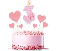 Chenquansarl-Bougie Papillon Rose En Forme De Chiffre 3 Avec C?Ur Rose, Bougie De Gâteau D'anniversaire Pour Filles, Bougie À Paillettes Pour Filles, Fête D'anniversaire, Anniversaire De Mariage,