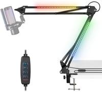 ChenQuanSarl-Bras Micro Avec Lumière Rgb, Suspension Supports De Microphone Réglable Avec Support De Bureau, Télécommande, Adaptateur 3/8"", Pour Jeux/Studio/Youtuber/Podcasting