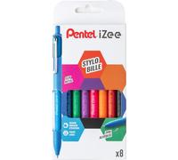 Chenquansarl-Bx470/8 Pochette De 8 Stylos À Bille Izee Rétractables Avec Clip En Métal Pointe Large 1 Mm