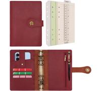 Chenquansarl-Classeur Agenda A6 Cuir Carnet De Notes De Voyage, Papier Ligné Rechargeable Avec Stylo Pour Organisateur De Budget & Bureau École Planification Écriture(Vin Rouge,A6)