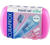 Chenquansarl-Coffret De Voyage Ortho ¿ Appareils Dentaires Et Soins Bucco-Dentaires À Emporter Ultra-Douce + Dentifrice Blanchissant Coffret Compact Rose Pour L'hygiène Orthodontique Blanc