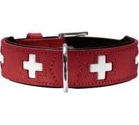 Chenquansarl-Collier Pour Chien Swiss, Cuir, Haute Qualité, Croix Suisse, 47 (S-M), Rouge/Noir