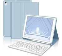 ChenQuanSarl-Coque Clavier Pour Ipad 9Eme/8Eme/7Eme Generation,Azerty Français Clavier Pour Ipad 10.2,Détachable Clavier Bluetooth Sans Fil,Bleu Ciel