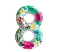 Chenquansarl-Décoration De Gâteau D'anniversaire Pour 8e Anniversaire - Flamant Rose - Fournitures De Fête D'anniversaire - Fleurs Tropicales Hawaïennes Blanches Sur Le Thème Des Fleurs Tropicales Ha