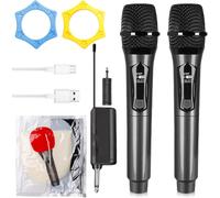 ChenQuanSarl-Double Microphone Sans Fil Avec R?cepteur Rechargeable ? Port?e De 200 M, Plug And Play, Son Cristallin Pour Karaok?, Mariages, F?tes, Conf?rences, Chant