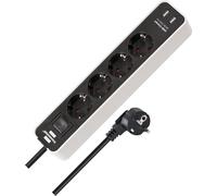 ChenQuanSarl-Ecolor Multipr 4 Pr s Avec Usb (Multipr Avec 2 Pr s De Charge Usb, Multipr Avec Interrupteur Et Câble De 1,5 M) Blanc/Noir
