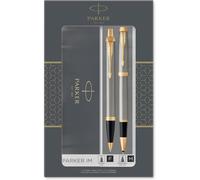 Chenquansarl-Im Duo Coffret-Cadeau Avec Stylo Bille Et Stylo Roller Finition Métal Brossé Avec Attributs Or