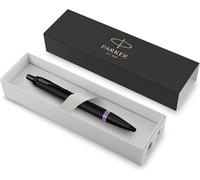 Chenquansarl-Im Premium Stylo À Bille Collection Vibrant Rings Laqué Noir Satiné Avec Bague Violette Améthyste Encre Noire Boîte Cadeau