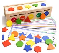 ChenQuanSarl-Jeu De Tri Jouets Montessori Avec Boîte De Rangement Pour 2 3 4 Ans Tri Des Couleurs Et Empilage Jouets Assortis Jouet Éducatif De Tri Avec 25 Blocs Géométriques Et 12 Cartes De Quiz Pou
