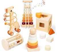 ChenQuanSarl-Jeux Montessori En Bois 5 En 1, Motricité Fine Bébé 1 2 3 Ans, Jouet Éducatif Eveil Enfant Avec Tour À Empiler, Xylophone, Trieur De Forme, Coffret Cadeau D'Anniversaire Fille Garcon