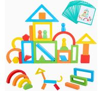 ChenQuanSarl-Jouet À Empiler En Bois 26Pcs Blocs De Construction Arc-En-Ciel De Forme Créative Géométrique Building Block Early Education En Bois Apprentis Puzzle Blocs Pour Bébé Enfants