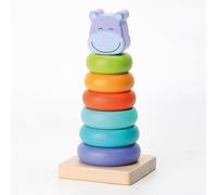 ChenQuanSarl-Jouets D'Apprentis En Bois Pyramide Empilable Avec Anneaux Colorés, Anneaux Arc-En-Ciel, Jouet Éducatif Sensoriel Classique, Hippopotame, À Partir De 12 Mois