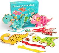 ChenQuanSarl-Jouets De Filetage En Bois, Dinosaures Jeu D'Enfilage De Perles, Ensemble De Perles À Enfiler D'Apprentis Éducatifs Motricité Fine Jouets Pour Enfants Garçons Filles 3+ Ans