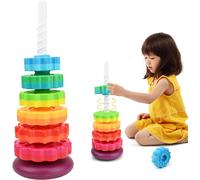 ChenQuanSarl-Jouets Empilables Pour Enfants, Jouet Rotatif Arc-En-Ciel Pour Jeunes Enfants Tourne Disque Bicolore Pour Enfants Cultiver La Capacité Pratique, Reconnaissance Des Couleurs