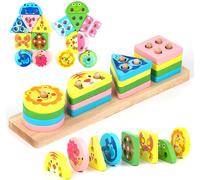 ChenQuanSarl-Jouets En Bois Formes À Trier Empiler Jeu, Jouets Montessori À Empiler Et De Tri 1 2 3 Ans, 16 Blocs Géométriques Pour Jouet Éducatif Sensoriel, Reconnaissance Des Couleurs, Trieurs De F