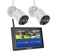 Chenquansarl-Kit Camera Surveillance Wifi Exterieure Sans Fil Avec Moniteur Intérieur, Nvr Écran Tactile 7""+2x Babyphone Caméra 2k Travailler Sans Internet,Détecteur Mouvement,Sirène,64 Go Sd,Interph