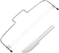 ChenQuanSarl-Kit Pâtisserie, 2 Pièces, Div ur/Coupe-Gâteau Avec 2 Fils De Coupe Dentelés Et Racloir/Décolleur De Gâteau, Acier Inoxydable, Plastique, Simplex-Duo, Argenté, Blanc, 716022E7