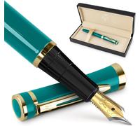 Chenquansarl-Kit Stylo Plume,Plume Dorée Moyenne 18 Carats, Comprend 6 Cartouches D'encre, Convertisseur De Recharge D'encre Et Coffret Cadeau, Finition Or, Calligraphie, [Or Turquo ]