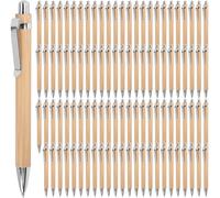 Chenquansarl-Lot De 100 Stylos À Bille Rétractables En Bambou - Personnalisables - Avec Pointe Bleue De 1 Mm