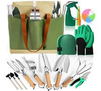 ChenQuanSarl-Lot De 12 Outils De Jardinage 8 En 1 Avec Sac De Rangement Durable, Pelle De Jardin Avec Poignée En Bois, Cadeau De Jardin Idéal Pour Les Femmes Et Les Hommes