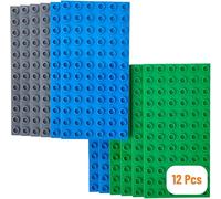 ChenQuanSarl-Lot De 12 Plaques De Base Big Briks - De Qualité - Pour Grosses Briques/Avec Gros Tenons - Compatible Avec Les Plus Grandes Marques - 19 X 9,5 Cm - Bleu, Gris, Vert