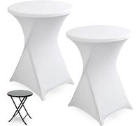 Chenquansarl-Lot De 2 Housses Extensibles Pour Table Mange-Debout - 80 X 110 Cm - Nappe Élastique Lavable - Pour Bar, Table Ronde, Mariage, Fête D'anniversaire - Blanc