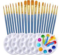 Chenquansarl-Lot De 20 Pinceaux Ronds En Nylon Avec Pointe Pointue Et 5 Bols De Palette De Couleurs Pour Huile Acrylique, Aquarelle, Corps, Vi , Peinture Miniature