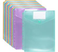 Chenquansarl-Lot De 24 Pochettes Plastiques Perforées A4, Pochette Rangement Plastique A4 Perforée, Classeur, Porte Documents, Avec Bouton Pression Et Poche Pour Étiquette, 6 Couleurs Multicolores
