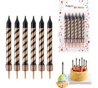 Chenquansarl-Lot De 36 Bougies D'anniversaire - Noir Et Doré - 9 Cm - Grandes Bougies D'anniversaire - Bougies Fines Et Longues - Avec Support - Décoration Cupcake Pour Mariage, Noël, Fête
