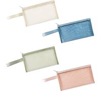 Chenquansarl-Lot De 4 Trousses Transparentes, 22 X 12 Cm, En Maille, Avec Poignée De 11 Cm, Fournitures Scolaires (Bleu Marine, Vert Armée, Rouge Brique, Beige), Multicolore, Non Spécifique
