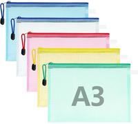 Chenquansarl-Lot De 5 Pochettes Zippées En Plastique A3 Pour Fournitures Scolaires, Bureau, Jeux, Cosmétiques, Puzzles