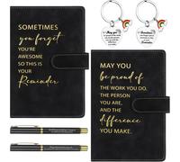 Chenquansarl-Lot De 6 Stylos Et Porte-Clés En Cuir Noir Pour Employés - Cadeau Inspirant - Cadeau Personnalisé - Journal Intime - Cadeau De Nouvel Emploi Pour Homme, Femme, Collègue, Enseignant (2 St