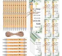 Chenquansarl-Lot De 60 Stylos Bibliques En Bambou - Cadeau Chrétien - Cadeau Chrétien - Cadeau Pour Le Personnel - 30 Stylos En Bambou - 30 Cartes De Citation Inspirantes - 10 M De Ficelle