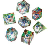 Chenquansarl-Lot De 7 Dés Dnd Avec ?il Mobile À L'intérieur De Donjons Et Dragons Pour Jeu De Rôle Polyédrique ¿ D20 ¿ Jeu De Dés Pour Halloween, Vert