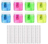 ChenQuanSarl-Lot De 8 Taille-Crayons À Double Trou, 8 Règles Numériques, Taille-Crayon Manuel, Taille-Crayon Portable, Taille-Crayon À Double Trou Avec Récipient Pour Enfants,