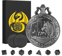 Chenquansarl-Lot De Mini Dés Dnd, Avec Coquille De Montre De Poche Steampunk Loup, 7 Dés Polyédrique En Métal D&d, Cadeaux Dnd Avec Coffret Cadeau, Accessoires De Jeu De Société, Dés Polyèdres Et Rpg