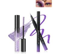 Chenquansarl-Mascara Et Eyeliner Paillettes Violet, Mascara Couleur Diamant Pailleté Volume Et Longueur, Liquide Crayon Yeux Métallique Brillant, Longue Durée Waterproof, Anti-Bavure, Maquillage Cade