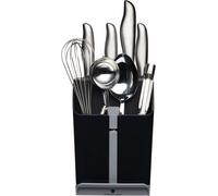 Chenquansarl-Masterclass Smart Space Bloc À Couteaux Et Porte-Ustensiles Tout-En-Un Avec Aigu Ur De Couteaux En Céramique, 15,5 X 14,5 X 20,5 Cm (6'' X 5,5'' X 8'') - Noir / Gris
