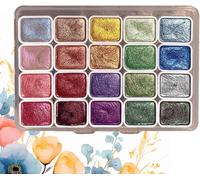 Chenquansarl--Meta-Llic Lot De 20 Peintures Aquarelles Meta-Llic À Paillettes Aquarelle Meta-Llic Dans Un Coffret En Métal Portable Avec Palette Idée Cadeau Pour Artistes, Peintres