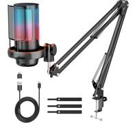 ChenQuanSarl-Micro Gaming 24 Bits /192 Khz Rgb Microphone À Condensateur Avec 7 Lumières Variables, Usb Micro Avec Enregistrer Streaming Gaming Podcast Support Réglable Plug And Play
