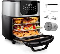 ChenQuanSarl-Mini-Four Et Friteuse Deluxe - 11 L - 1800 W - Écran Tactile Numérique - 10 Programmes Préconfigurés - Panier, Rôtissoire, 3 Grilles Inclus - Acier Inoxydable - 182075