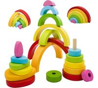 ChenQuanSarl-Montessori - Jouet Empilable 3 En 1 - Blocs De Construction En Bois - Jouet De Motricité Arc-En-Ciel - Blocs De Construction Grimms - À Partir De 1 An - Cadeau Bébé Pour Enfants De 2, 3,