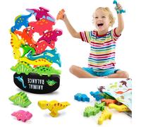 ChenQuanSarl-Montessori Jouet En Bois Dinosaure Jouet À Empiler, Balance Blocks Jeux Toddler Éducatif Empilage Haut Bloc De Construction Cadeau Pour 3 4 5 6 Ans Enfants Bébés Garçons Filles