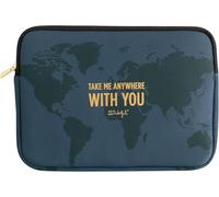 ChenQuanSarl-Mr. Wonderful Étui Universel Avec Motif Mapamundi Sur Fond Bleu Marine Et Typographie Take Me Anywhere With You. Rembourré Et Renforcé Avec Fermeture Éclair