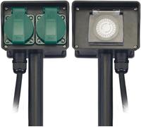 ChenQuanSarl-Multipr De Jardin Avec Piquet, Minuterie, 2 Pr s Avec Terre França (Type E), 2 Clapets, 1.5 M, 3G1.5, Ip44, Noir/Vert