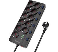 ChenQuanSarl-Multipr , Multipr Usb, Multipr Murale Commutable Individuellement 11 Pr s Avec 2 Usb-A Et 2 Usb-C, 4000W/16A, Câble D'Extension De 2M, Noir